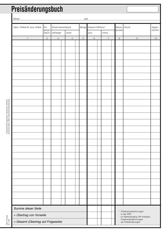 Preisänderungs- und Verlustbuch