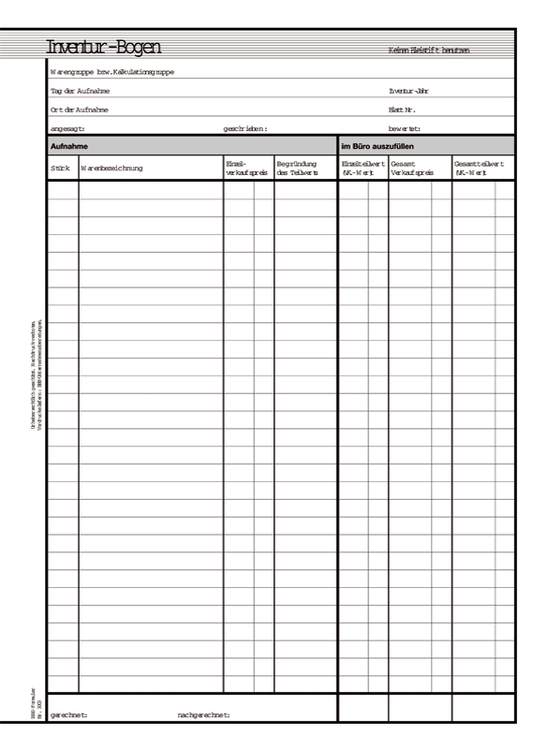 Inventurbogen Standard