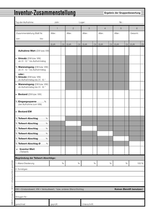 Inventur-Zusammenstellung
