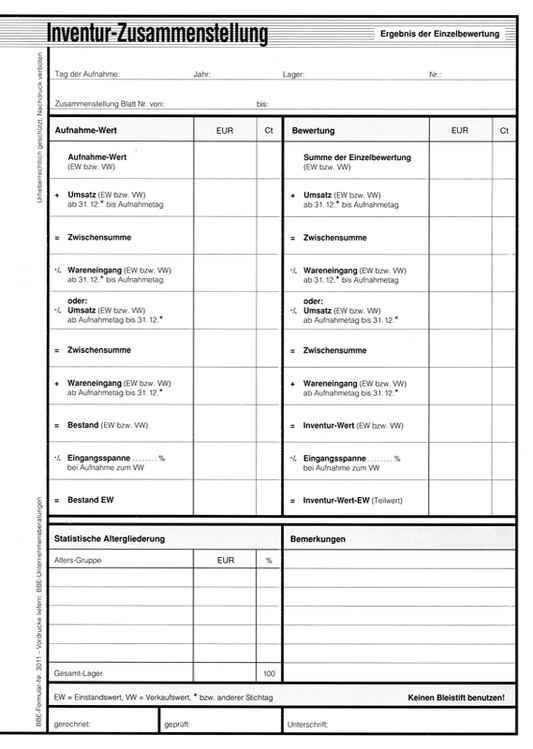 Inventur-Zusammenstellung