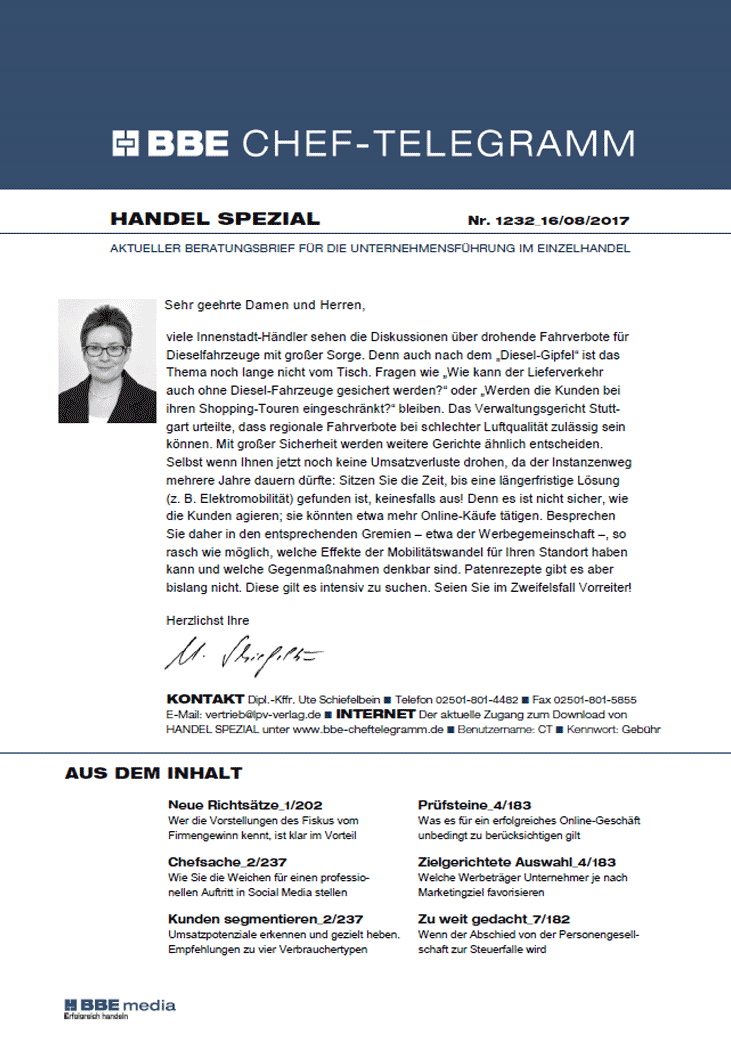 Jahresabonnement BBE Chef-Telegramm